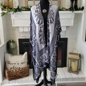 MODENA open front topper duster kimono cover up - Navy blue/White - One size